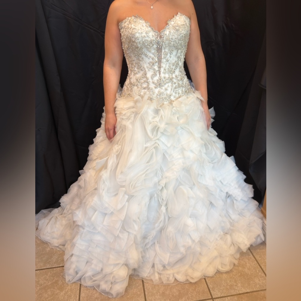 ALLURE BRIDAL C229 Studded Jeweled Bodice Wedding Ball Gown Ivory Ruffles NEW
